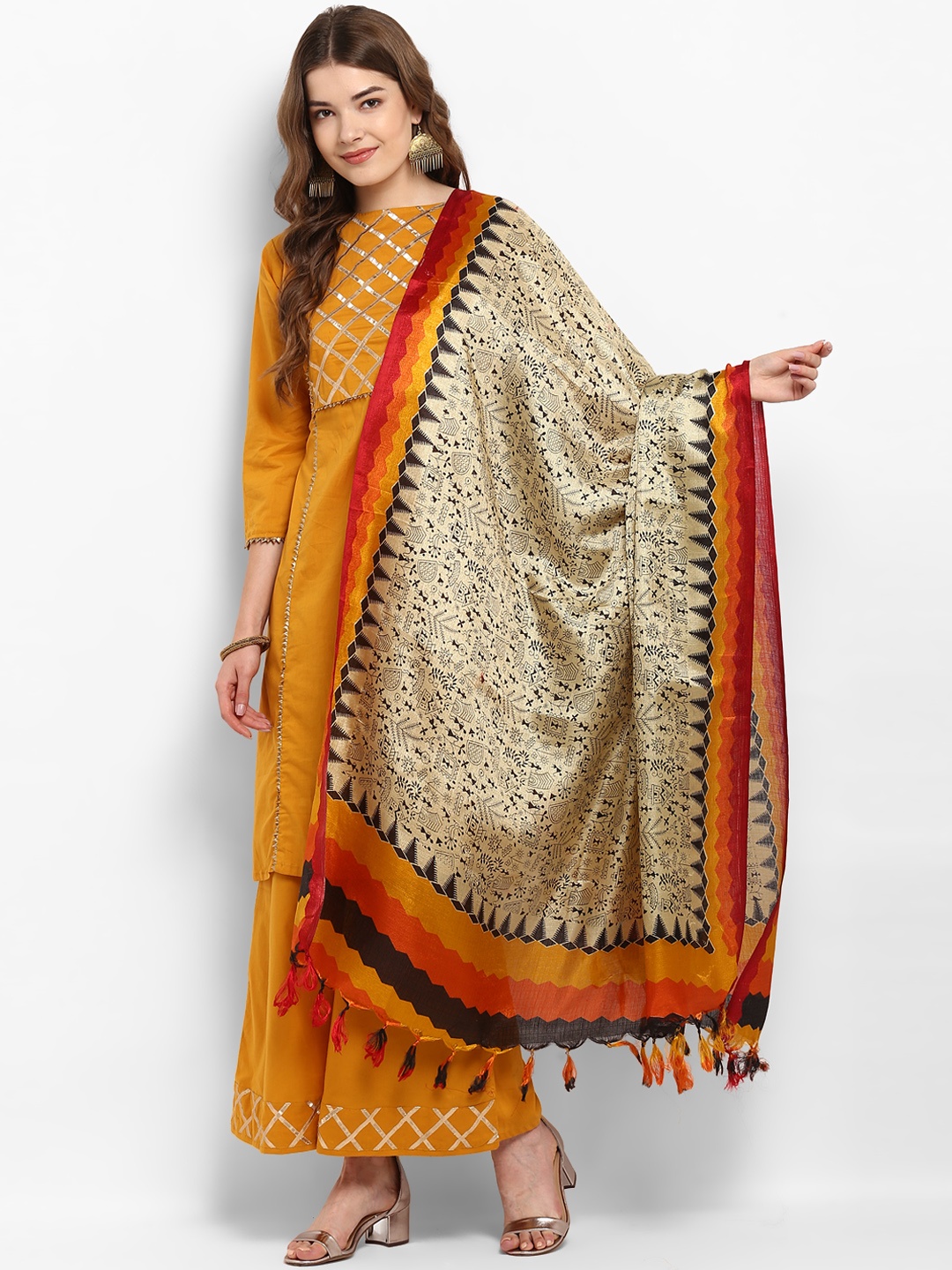 

Saree mall Cream-Coloured & Yellow Printed Dupatta
