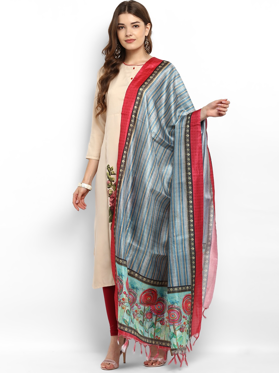 

Saree mall Grey & Red Printed Dupatta
