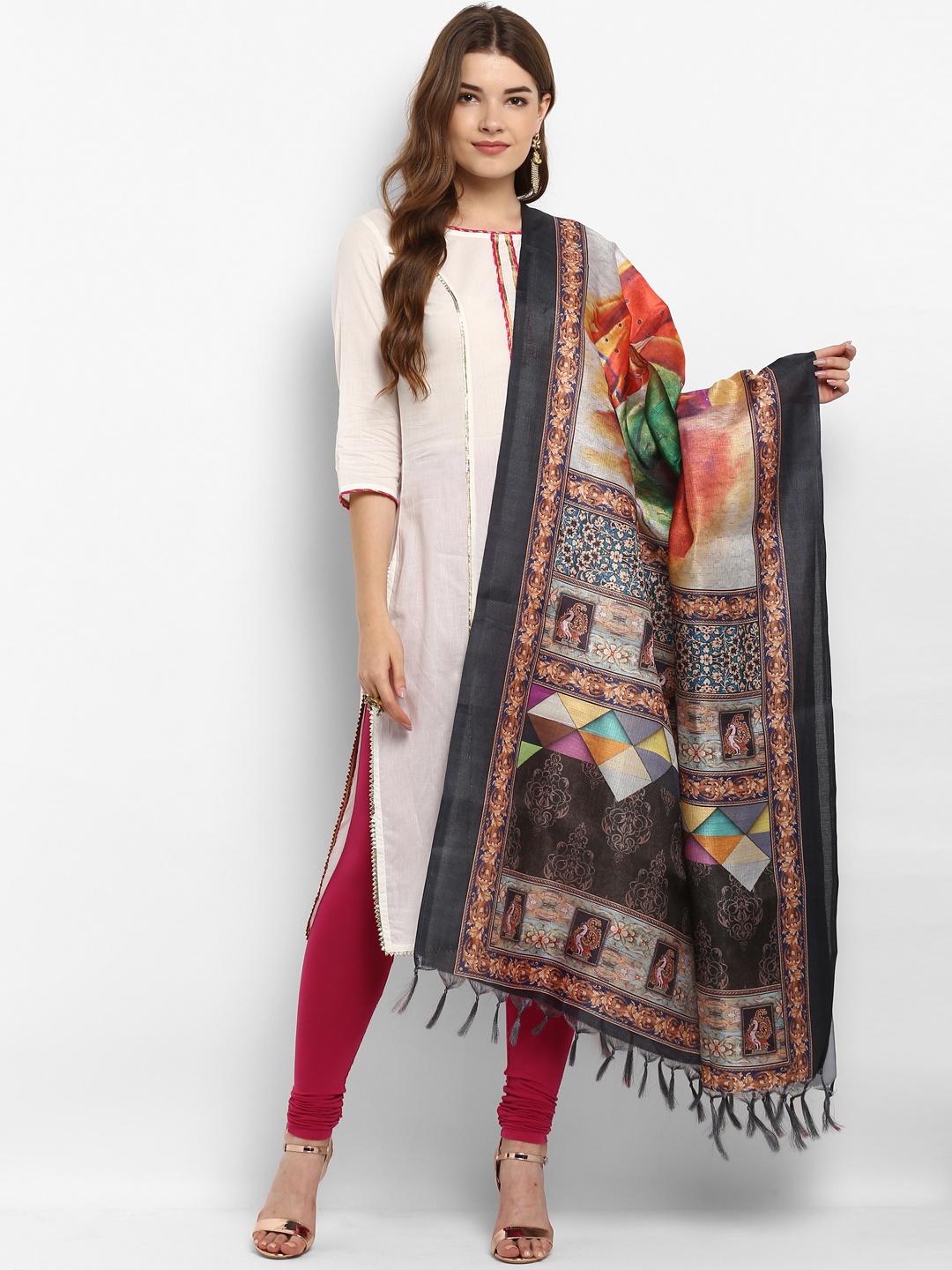 

Saree mall Black & Off-White Printed Dupatta