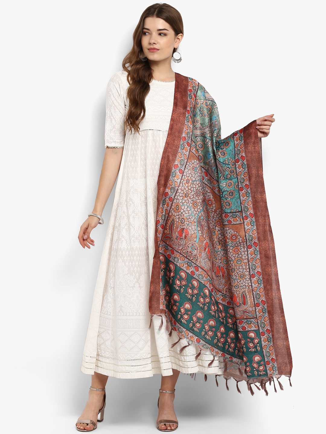 

Saree mall Teal Blue & Brown Printed Dupatta