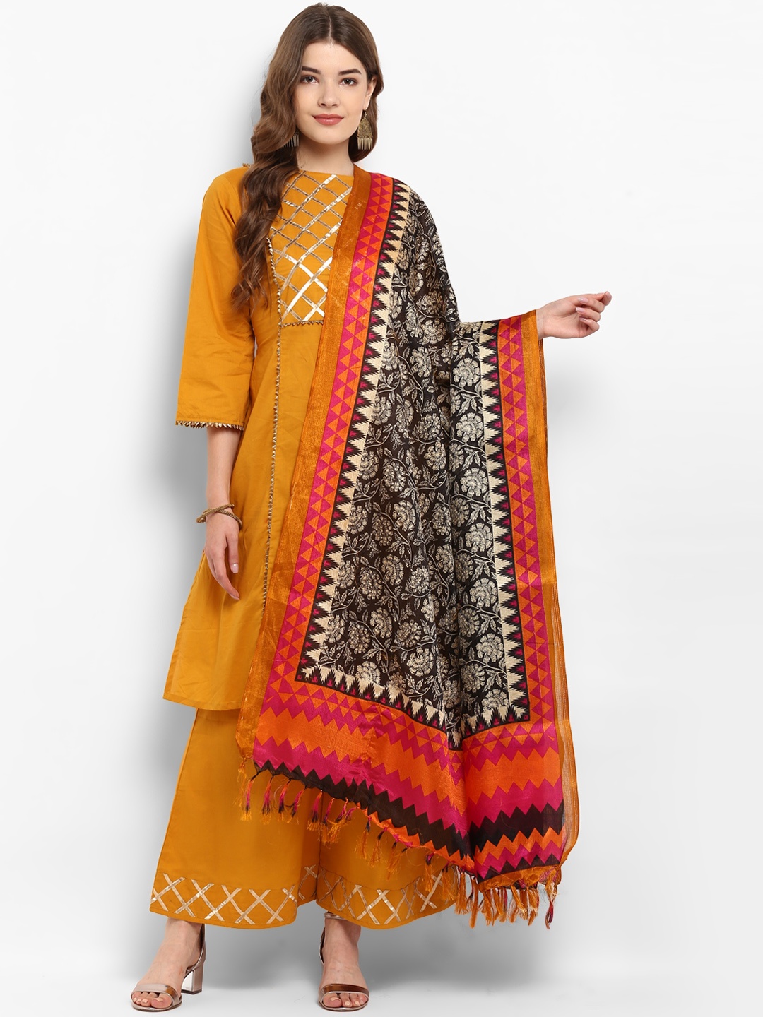 

Saree mall Black & Beige Woven Design Dupatta