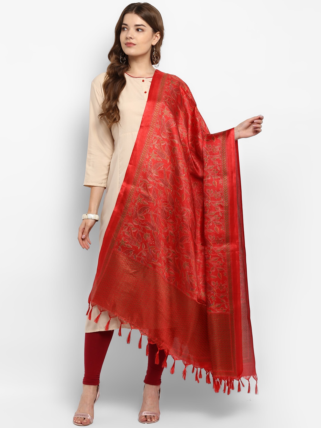 

Saree mall Red & Gold-Toned Printed Dupatta