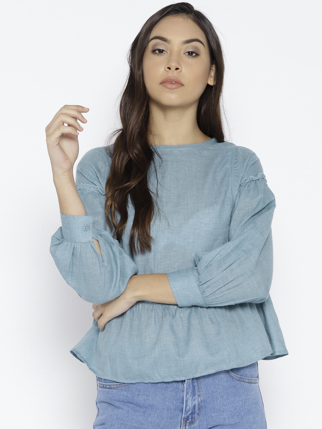 

Lee Cooper Women Blue Solid A-Line Top