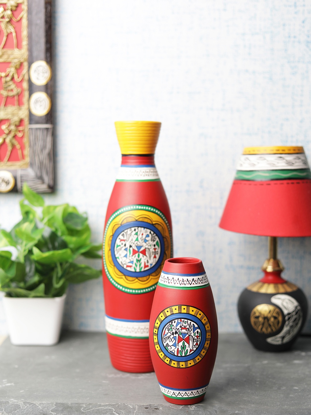 

VarEesha Set of 2 Red Warli Terracotta Vases