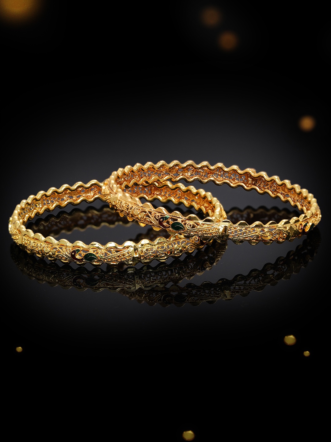 

Rubans Set of 2 Gold-Toned CZ-Studded Handcrafted Bangles