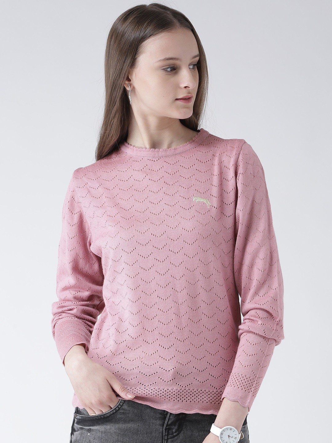 

JUMP USA Women Pink Self Design Acrylic Pullover