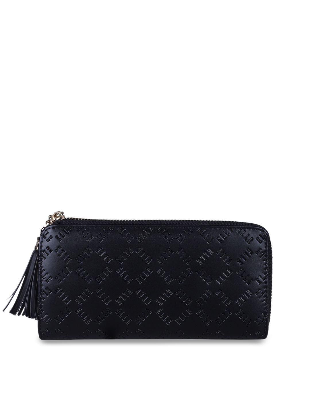 

ELLE Women Black Self Design Zip Around Wallet