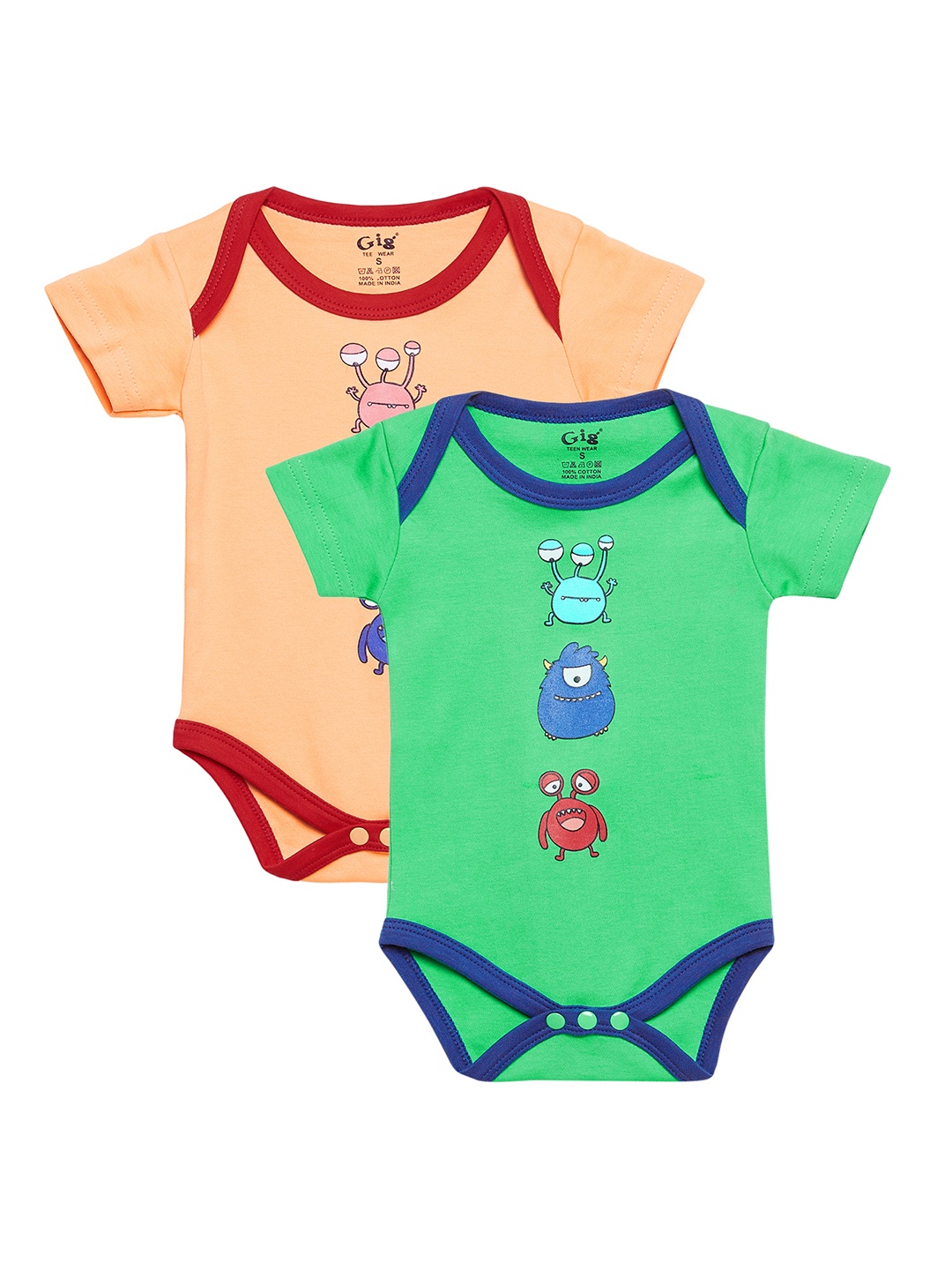 

Camey Kids Pack of 2 Printed Bodysuits, Green