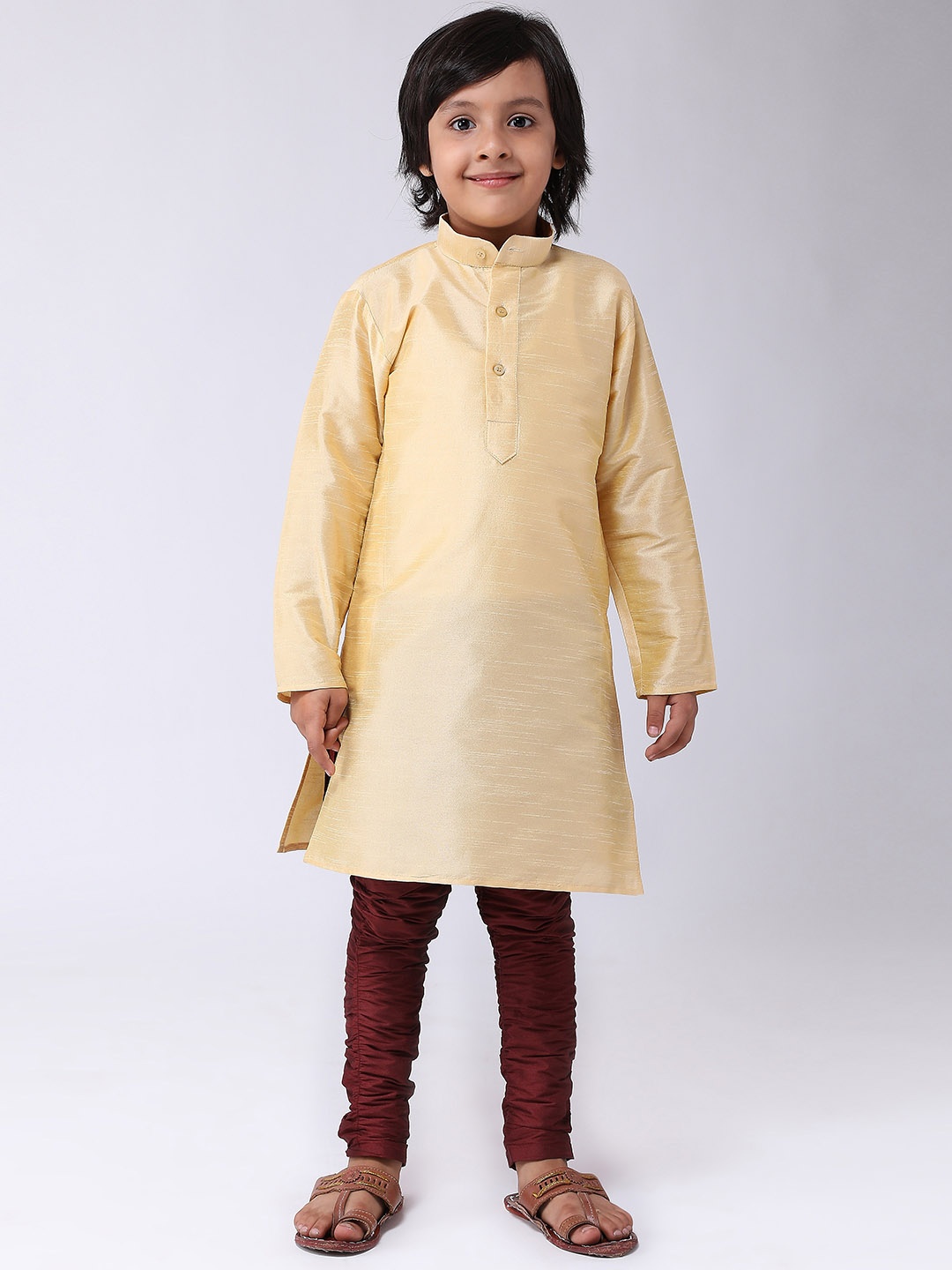 

SOJANYA Boys Gold-Toned & Maroon Solid Kurta with Harem Pants