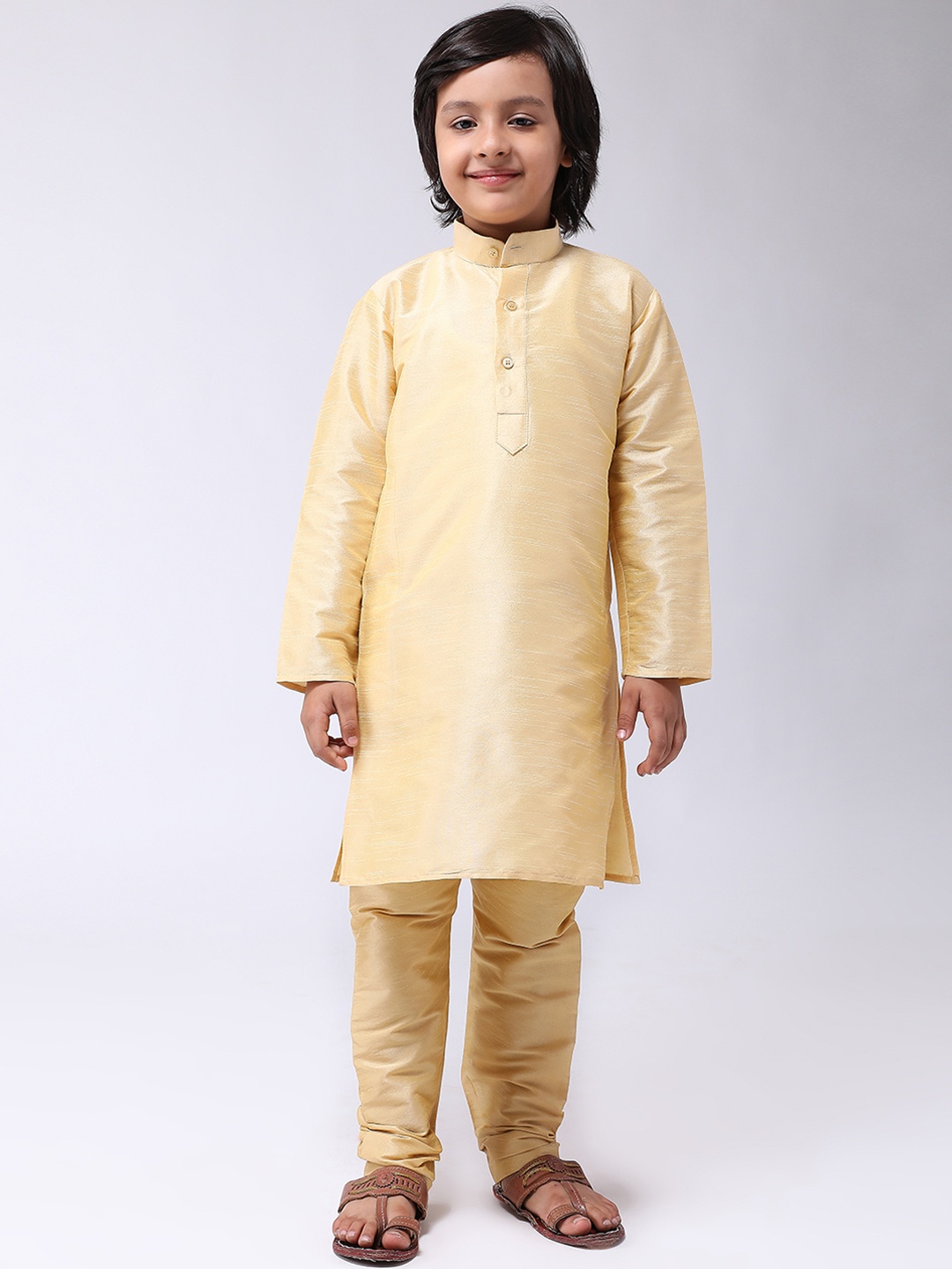 

SOJANYA Boys Gold-Toned Solid Kurta with Churidar