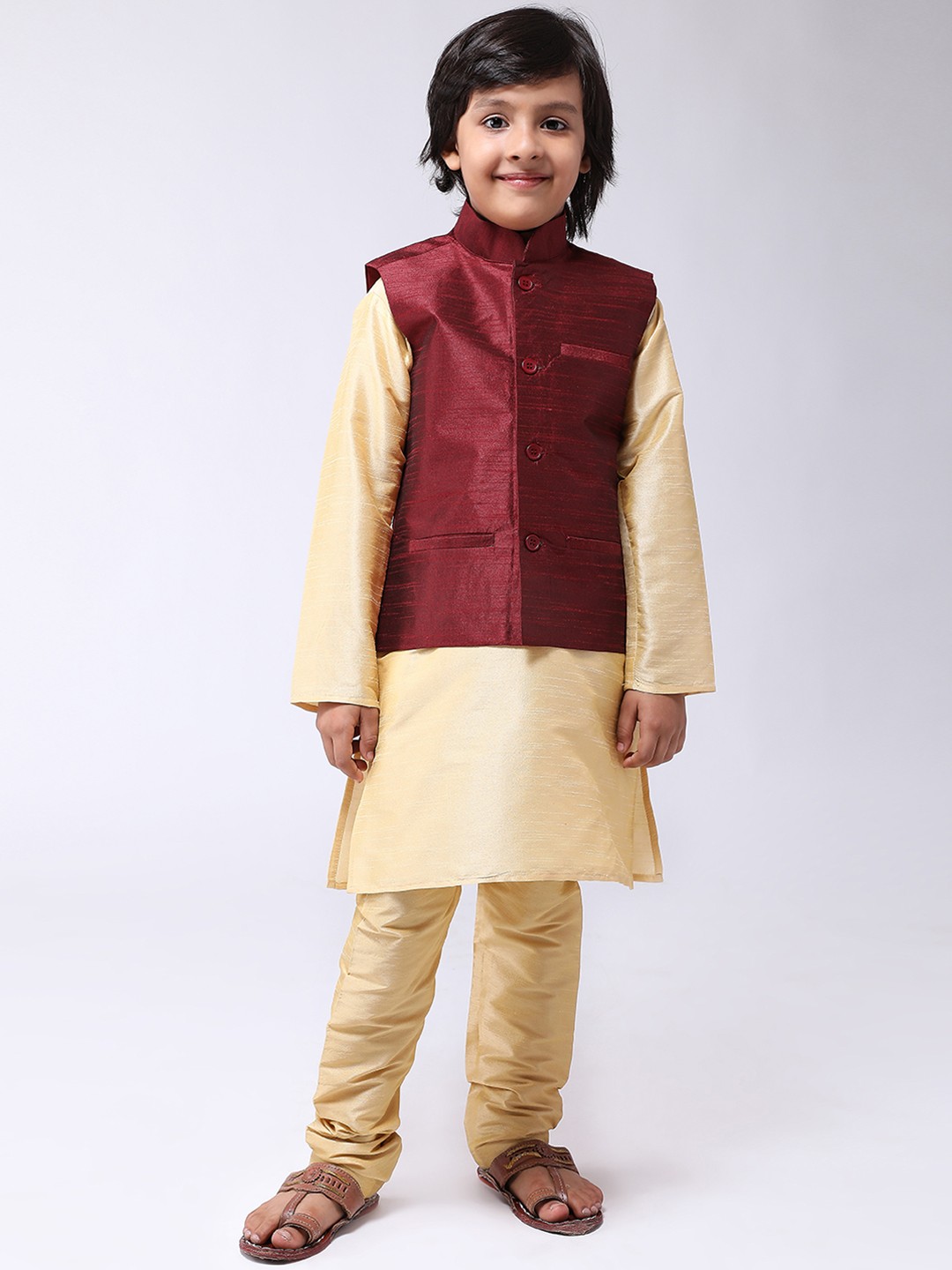 

SOJANYA Boys Gold-Toned Solid Kurta with Churidar