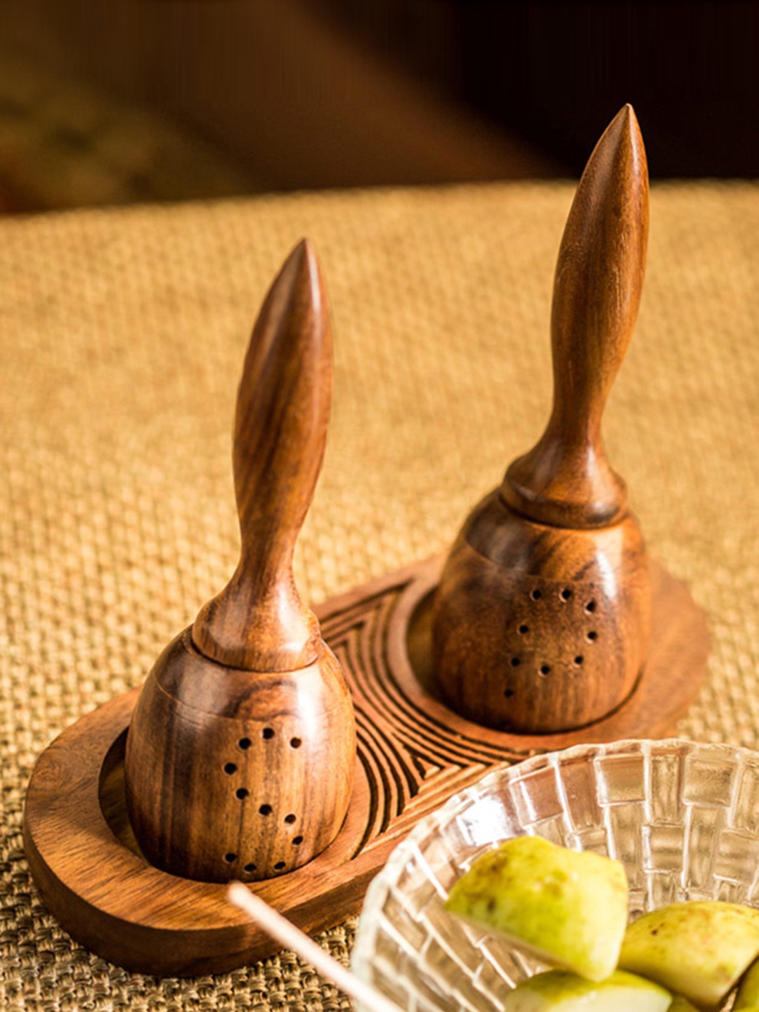 

ExclusiveLane Brown Set Of 2 Handcrafted Wooden Ceramic Salt Pepper Holder