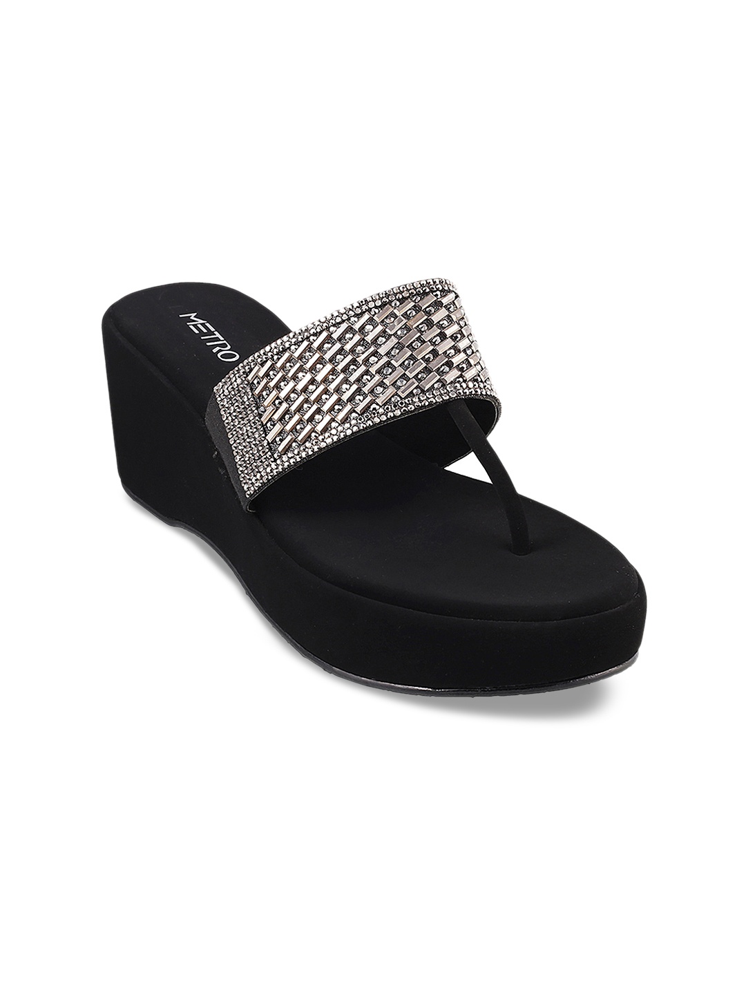 

Metro Women Black Embellished Wedges