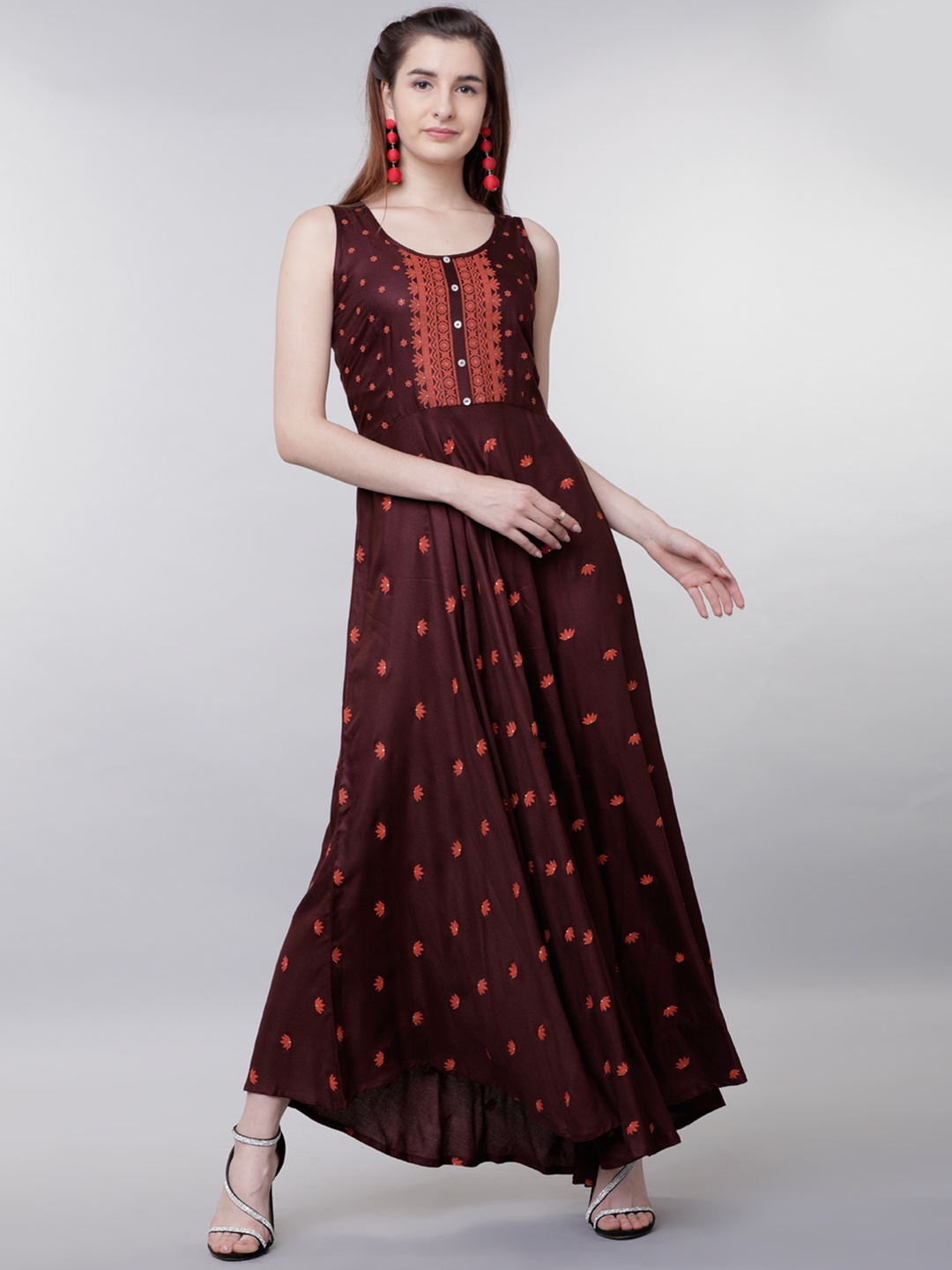 

Vishudh Women Brown Self Design Fit and Flare Dress