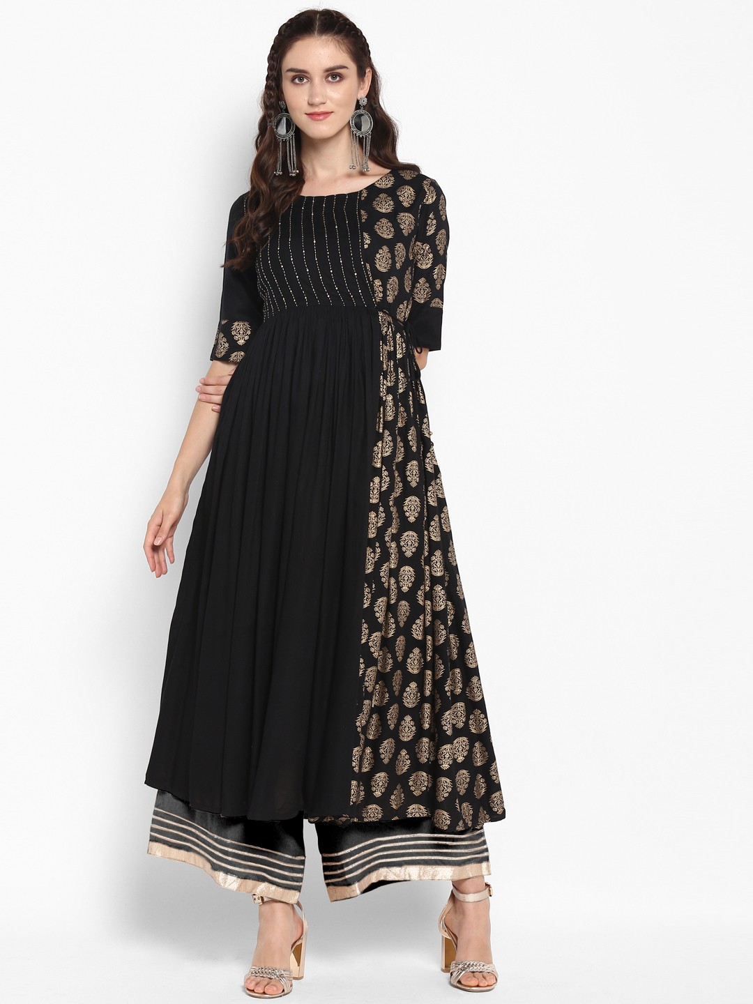 

Varanga Women Black Printed Kurta with Palazzos