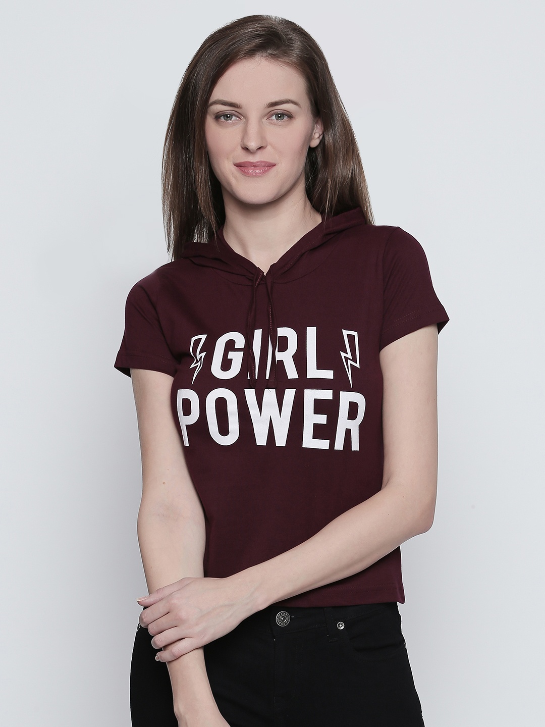 

The Dry State Women Maroon Printed V-Neck T-shirt