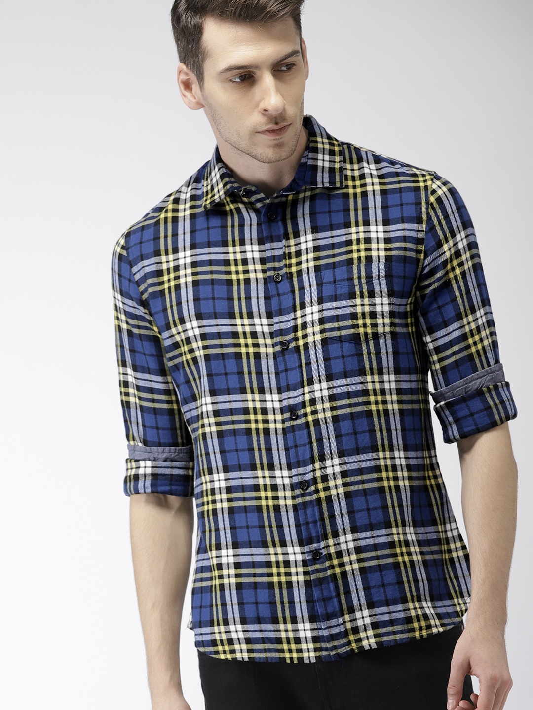 

Celio Men Blue & Yellow Slim Fit Checked Casual Shirt