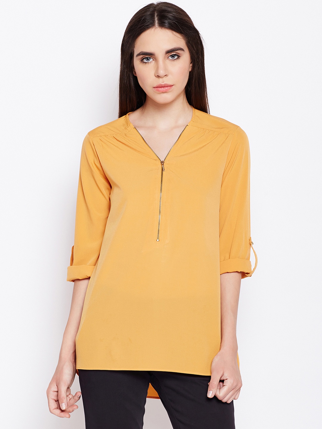 

Oxolloxo Women Mustard Solid High-Low Top