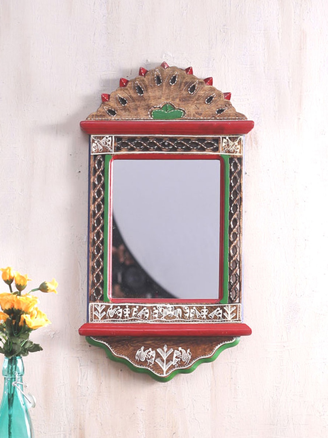 

VarEesha Brown Wooden Framed Hand-Painted Wall Mirror