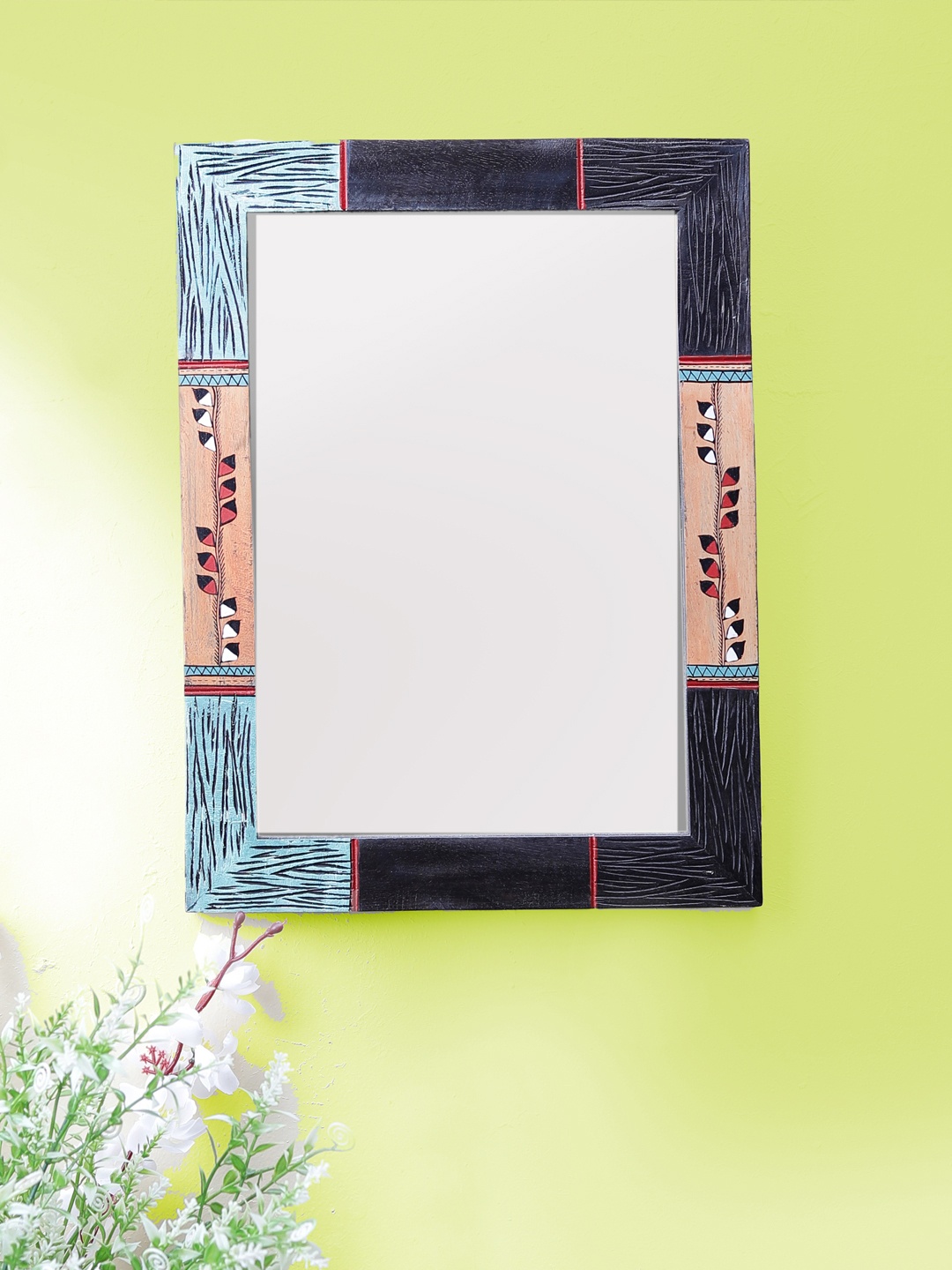 

VarEesha Brown Engraved Mango Wood Mirror with Leaf Border