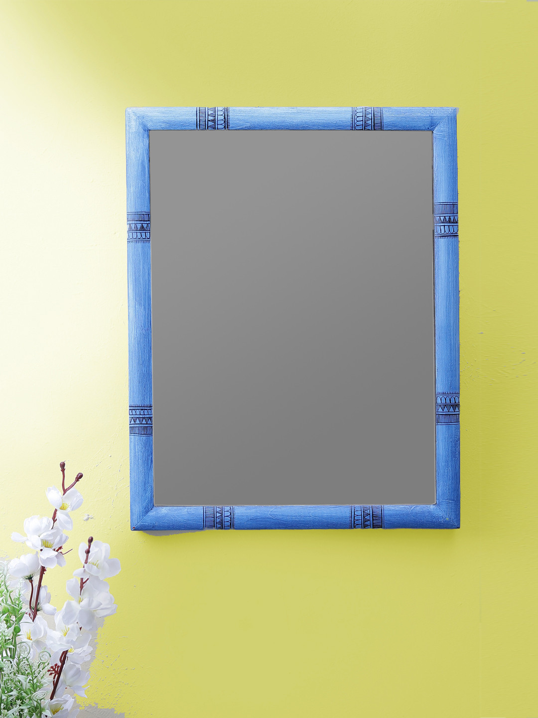 

VarEesha Blue Warli Pine Wood 18 Inch Mirror