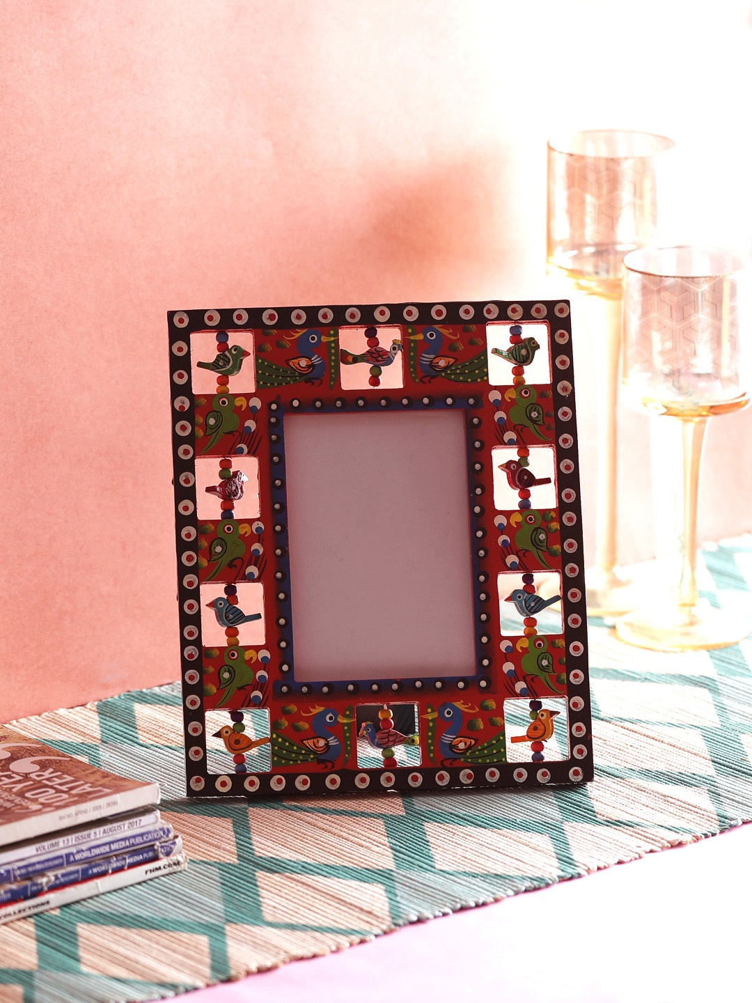 

VarEesha Red Hand Painted Bird Photo Frame