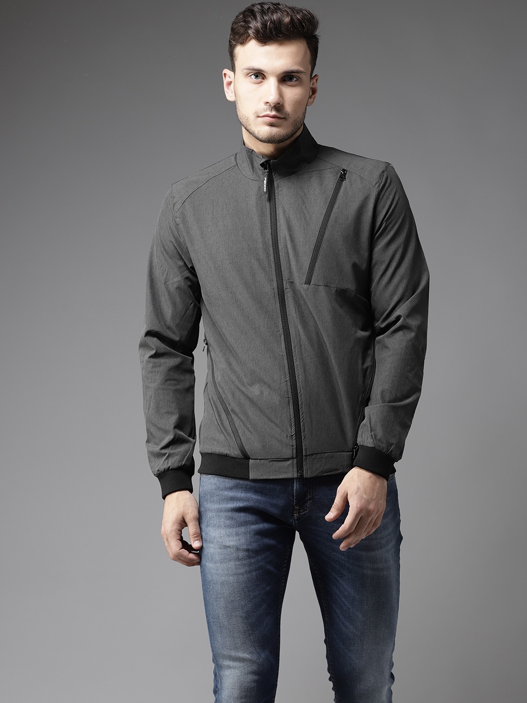 

Flying Machine Men Grey Solid Bomber Jacket
