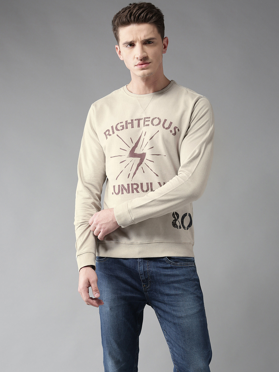 

Flying Machine Men Cream-Coloured Printed Sweatshirt