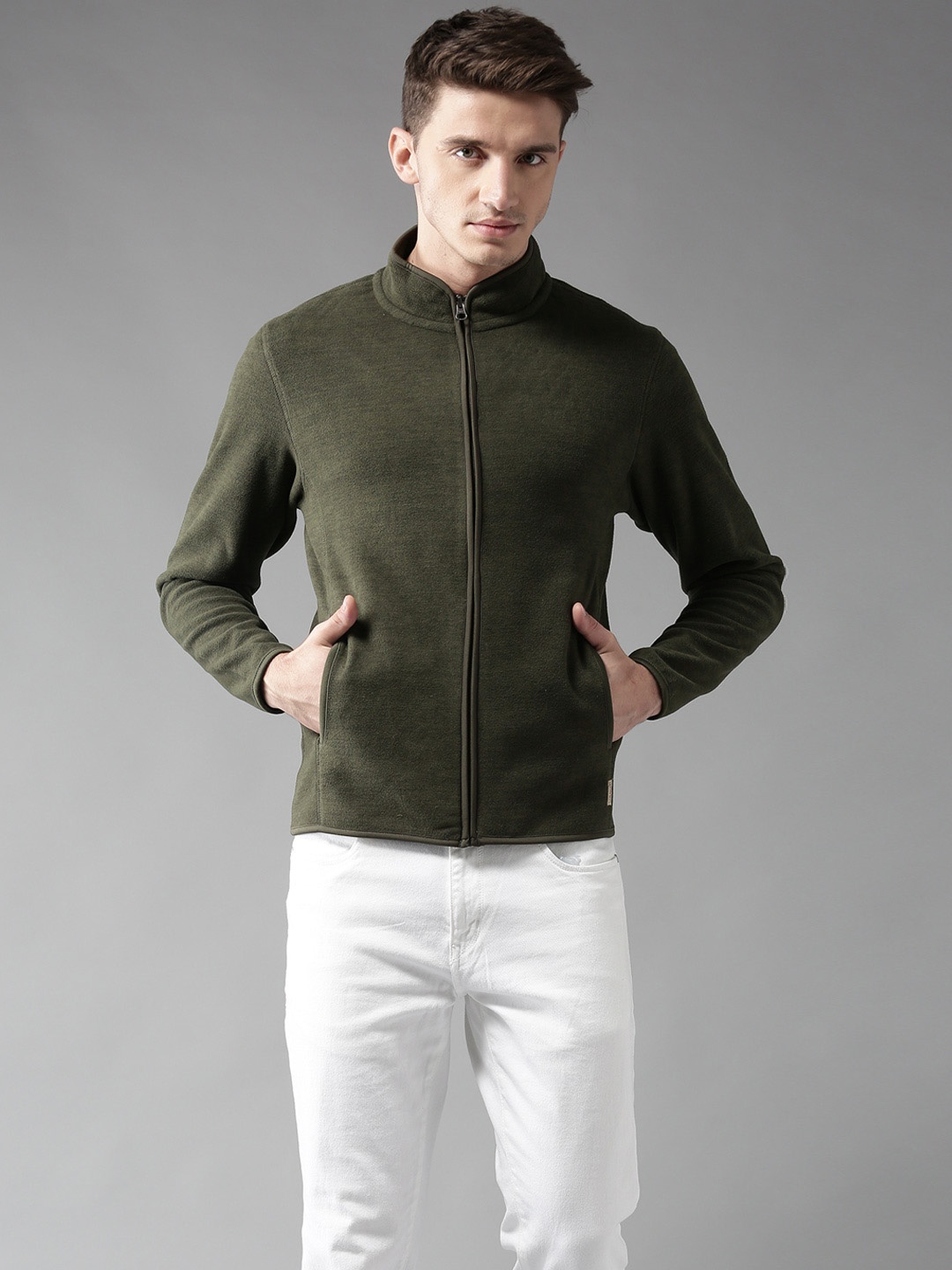 

Flying Machine Men Olive Green Solid Sweatshirt
