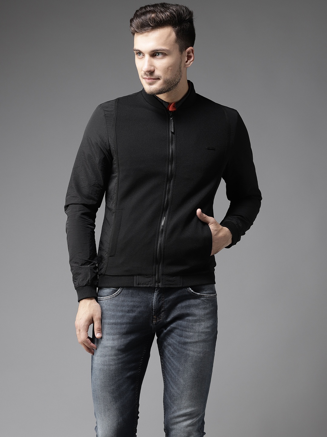 

Flying Machine Men Black Solid Bomber Jacket