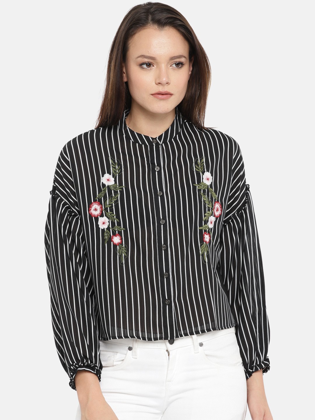 

Deal Jeans Women Black Striped Shirt Style Top