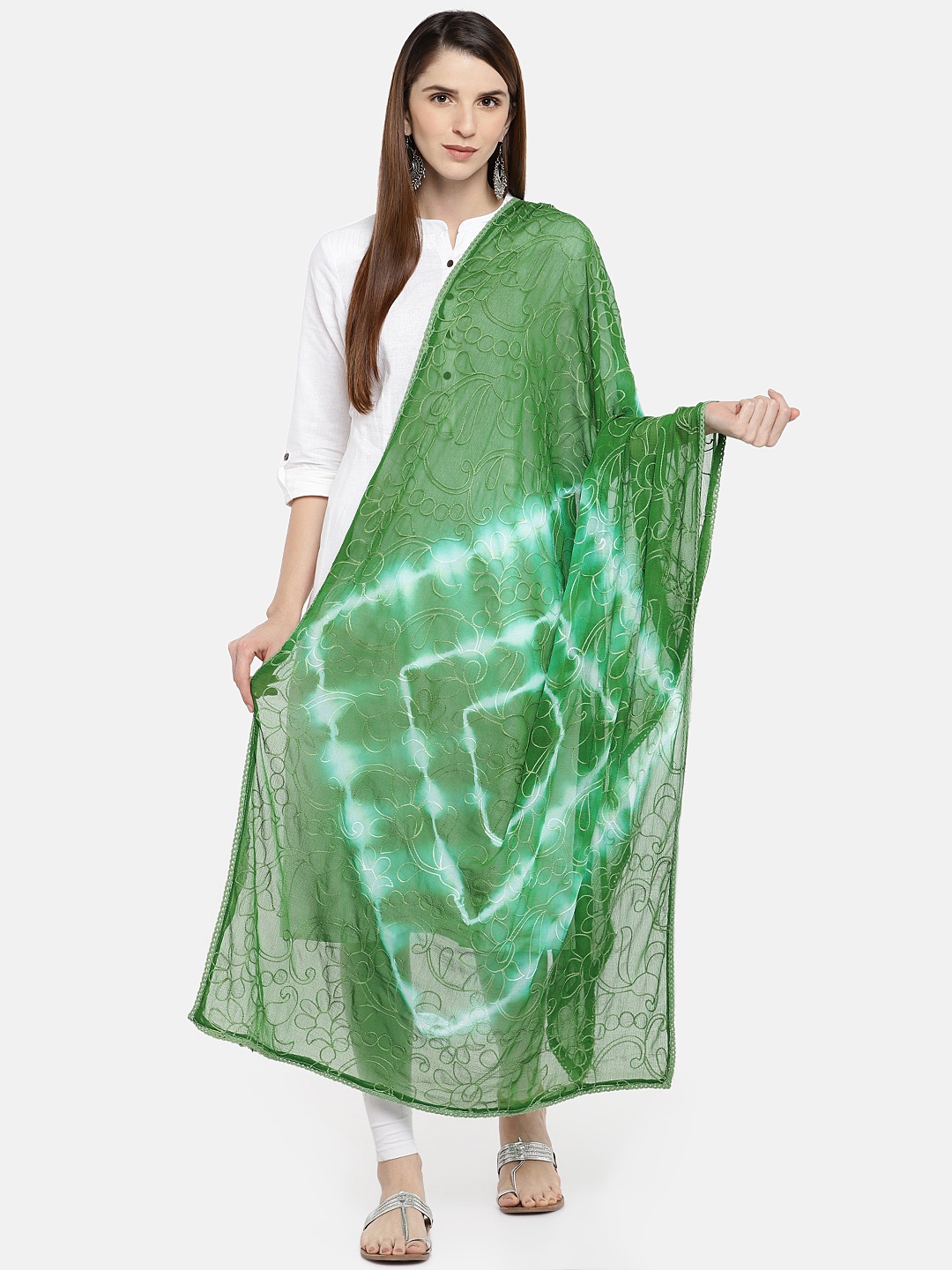 

Dupatta Bazaar Green & White Embroidered Dupatta