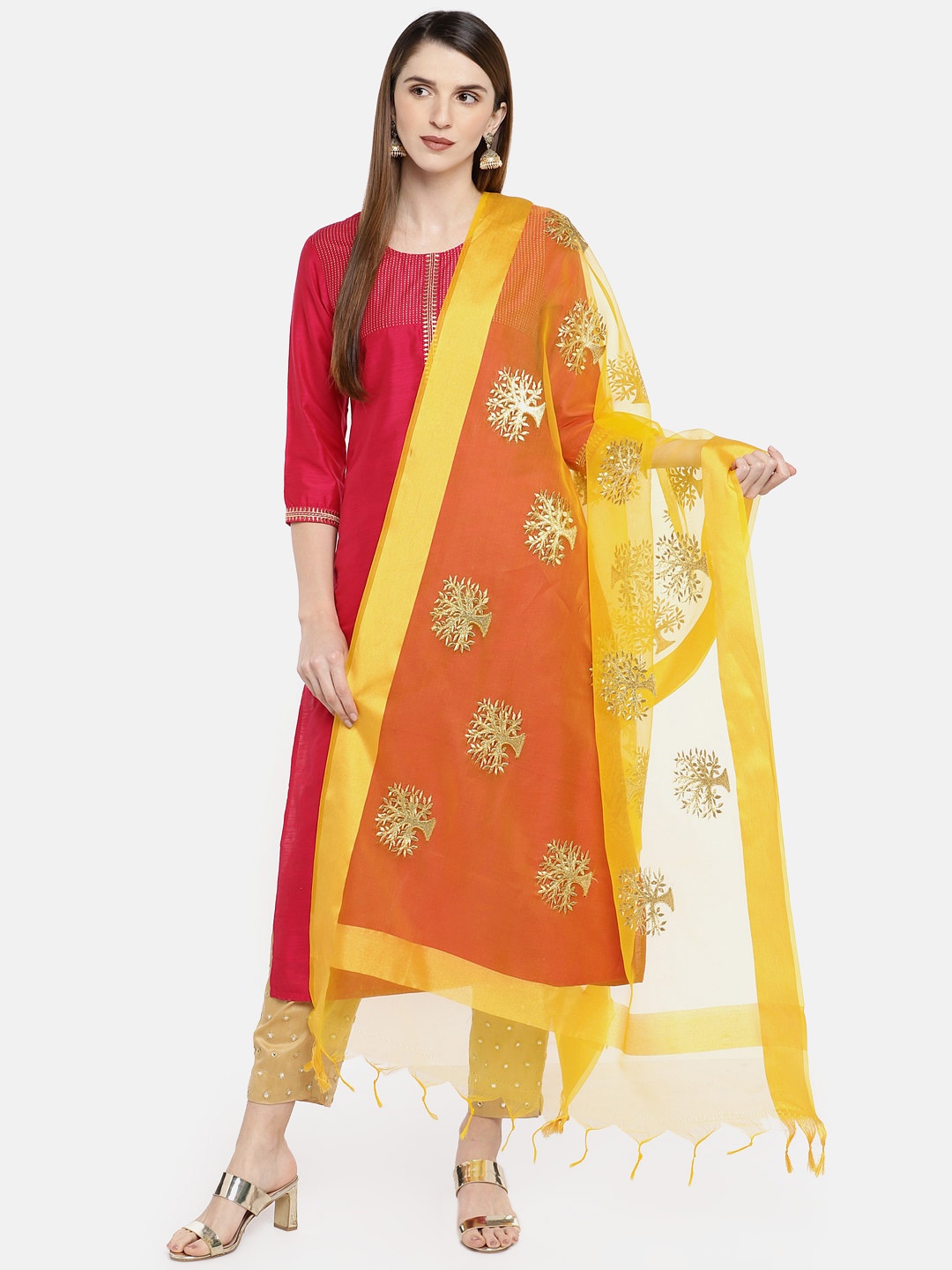 

Dupatta Bazaar Yellow & Gold-Toned Embroidered Dupatta