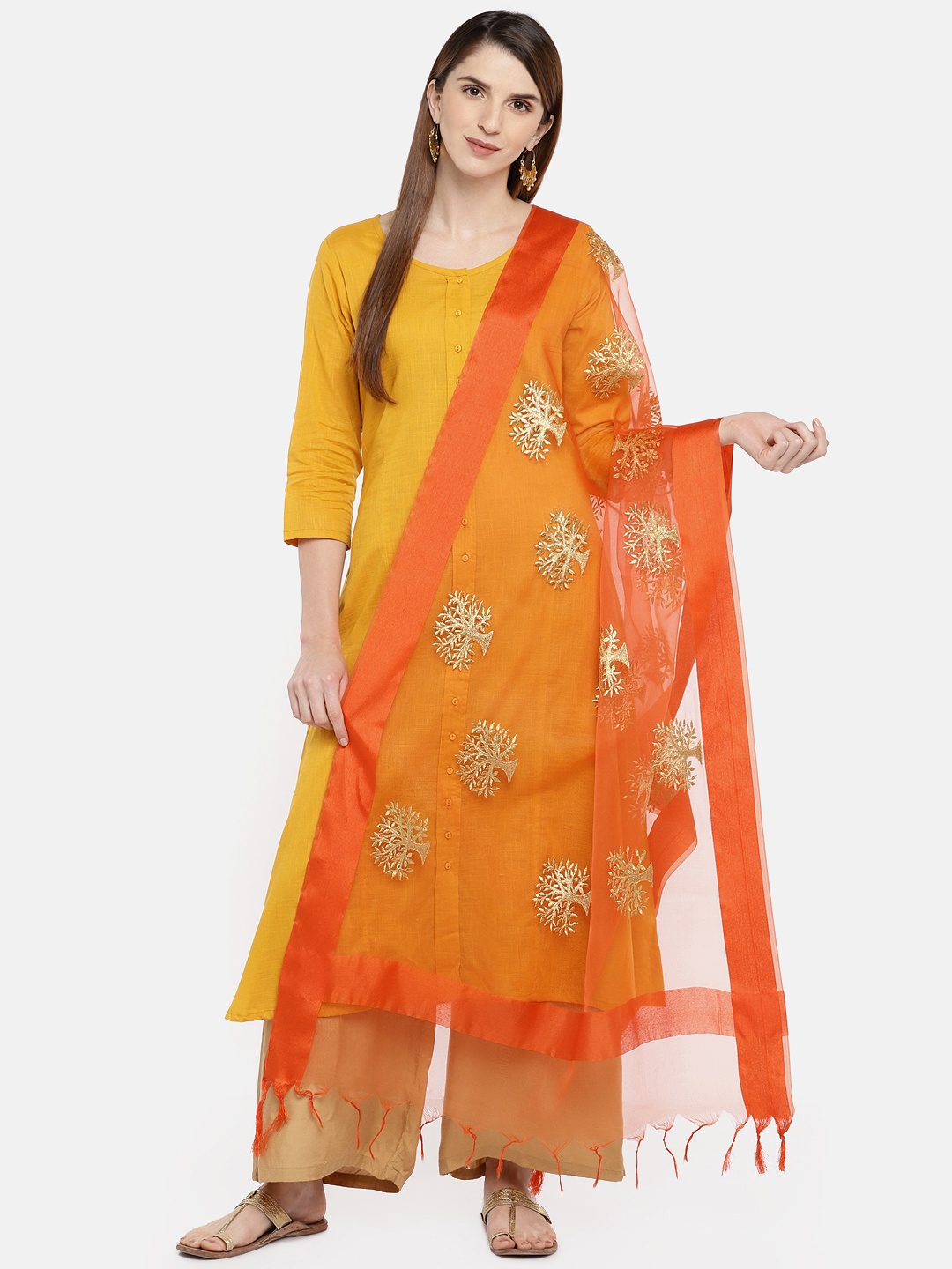 

Dupatta Bazaar Orange & Gold-Toned Embroidered Dupatta