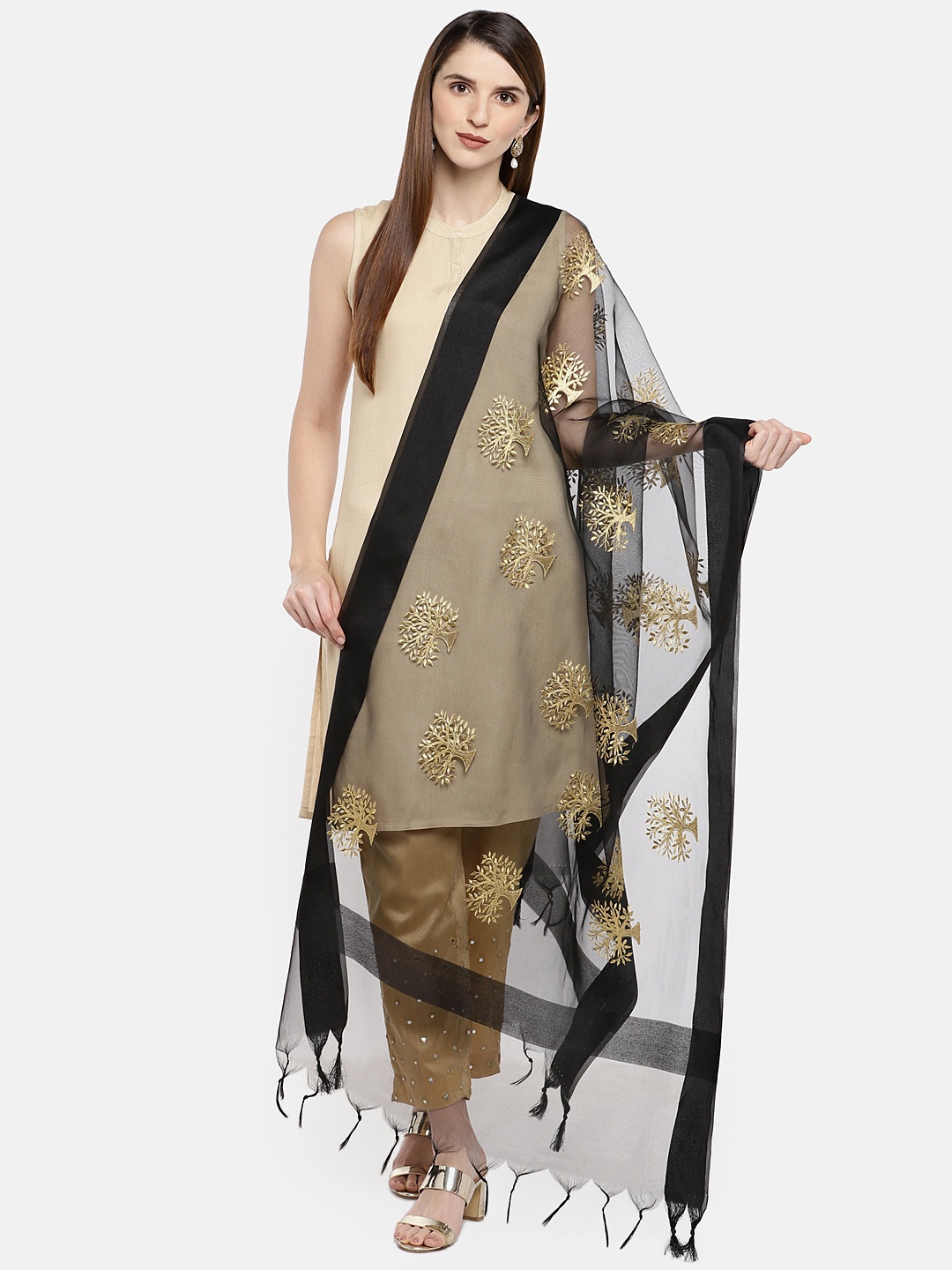 

Dupatta Bazaar Black & Gold-Coloured Embroidered Dupatta