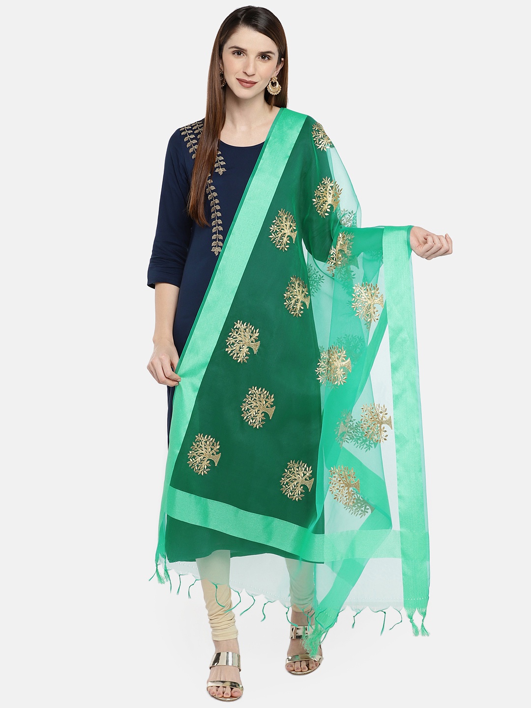 

Dupatta Bazaar Green & Gold-Toned Embroidered Dupatta