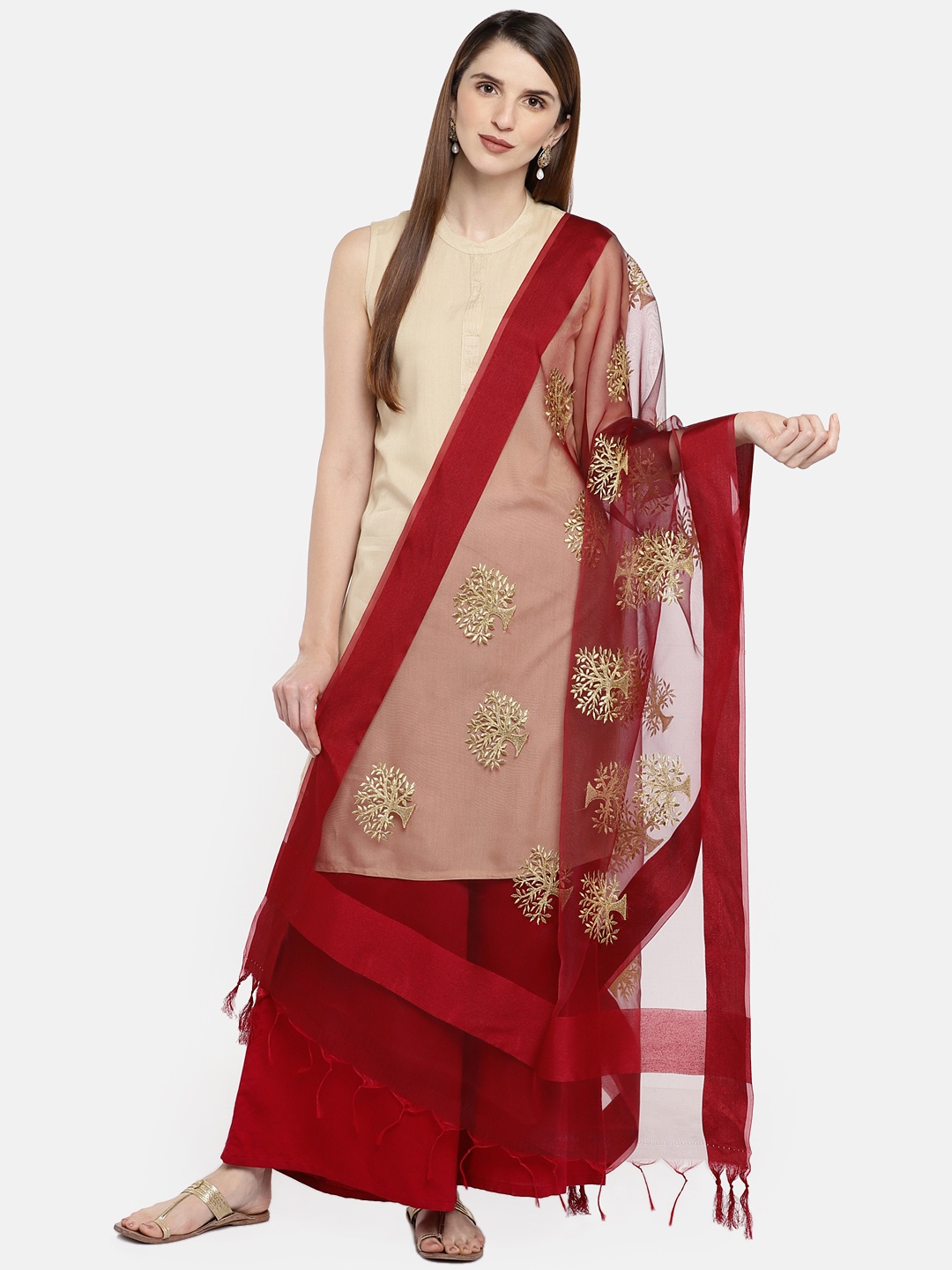 

Dupatta Bazaar Maroon & Gold-Coloured Embroidered Dupatta