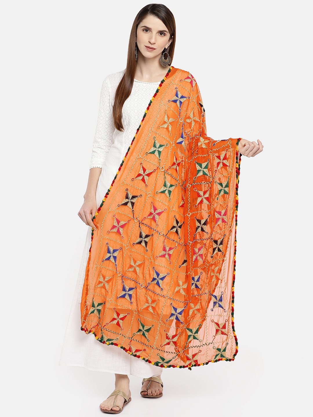 

Dupatta Bazaar Orange & Beige Embroidered Dupatta