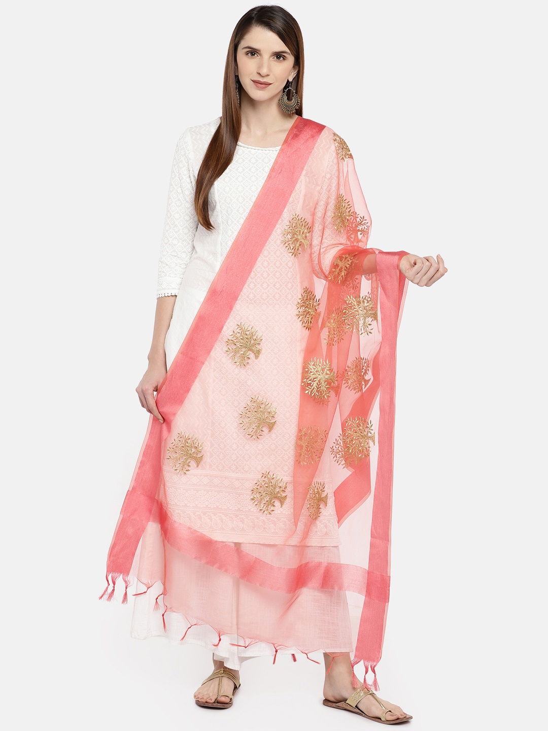 

Dupatta Bazaar Peach-Coloured & Gold-Toned Embroidered Dupatta