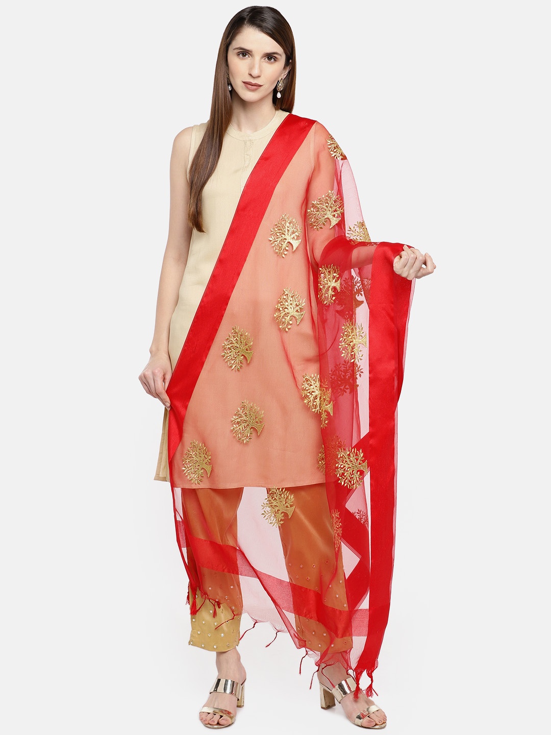 

Dupatta Bazaar Red & Gold-Toned Embroidered Dupatta