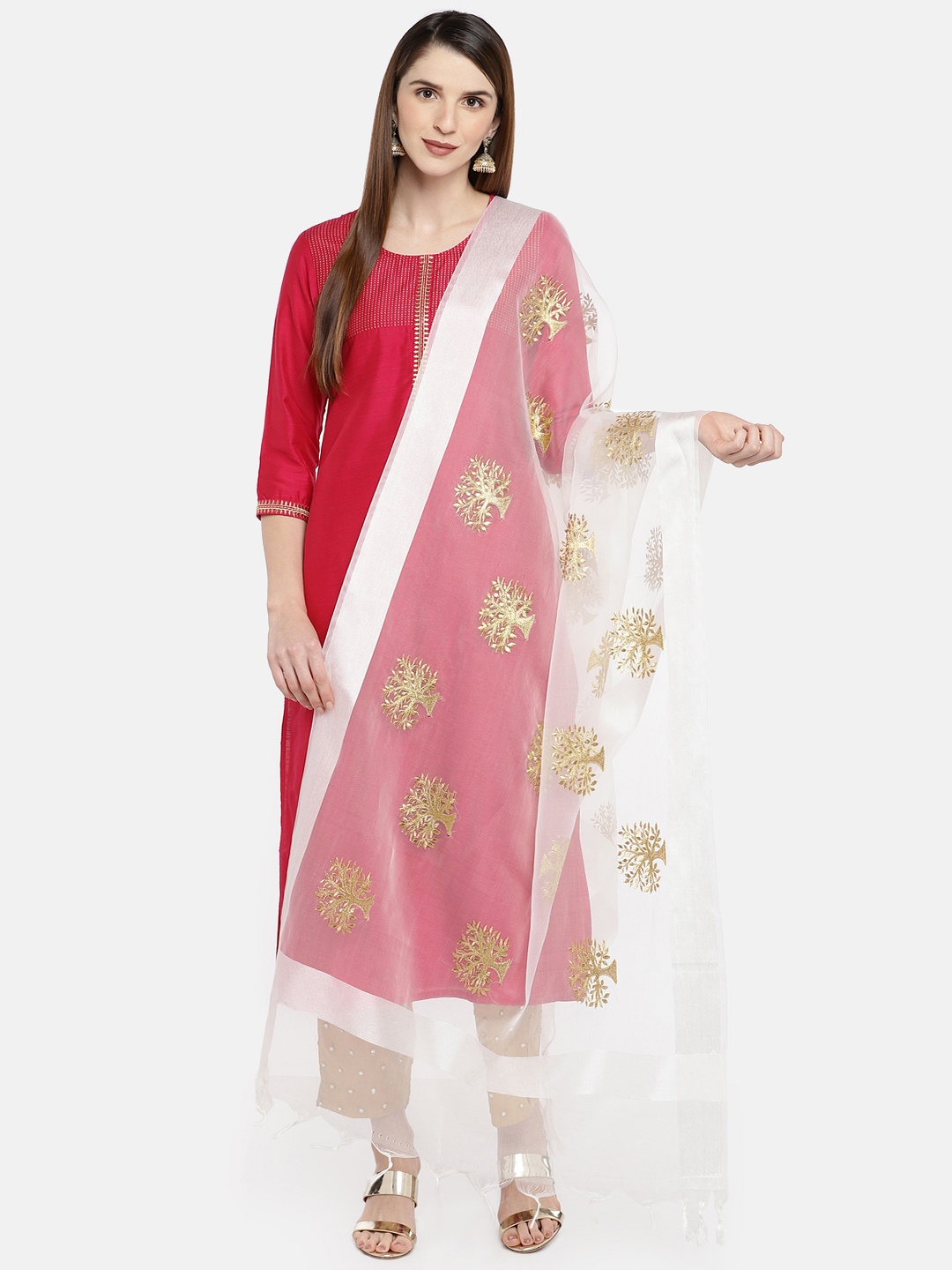 

Dupatta Bazaar White & Gold-Coloured Embroidered Dupatta