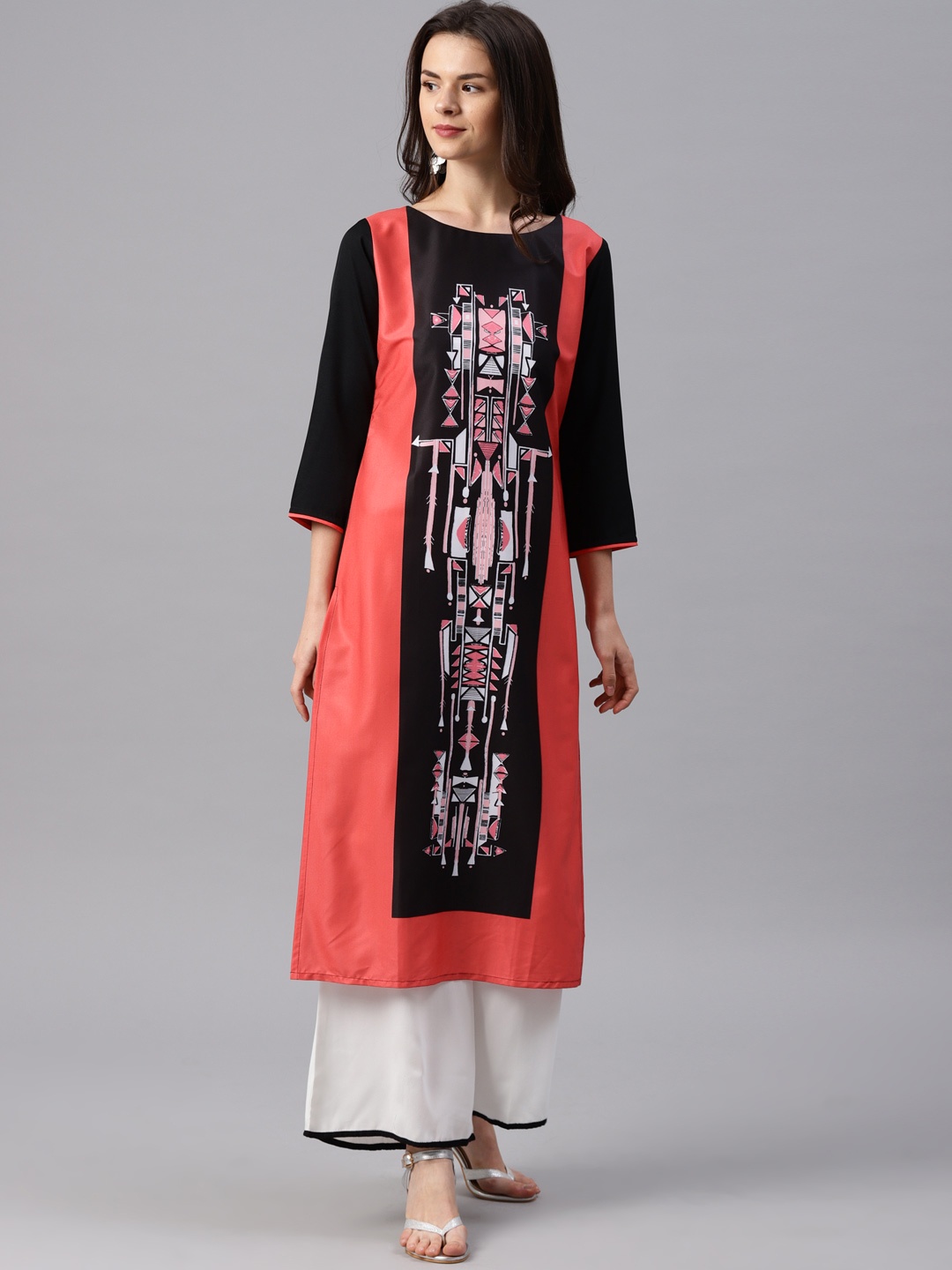 

AHIKA Women Black & Red Printed Straight Kurta