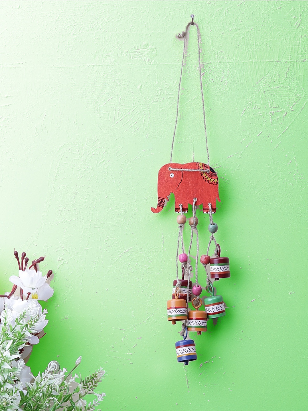 

VarEesha Multicoloured Elephant Wall Hanging Windchime with Small Bells, Multi