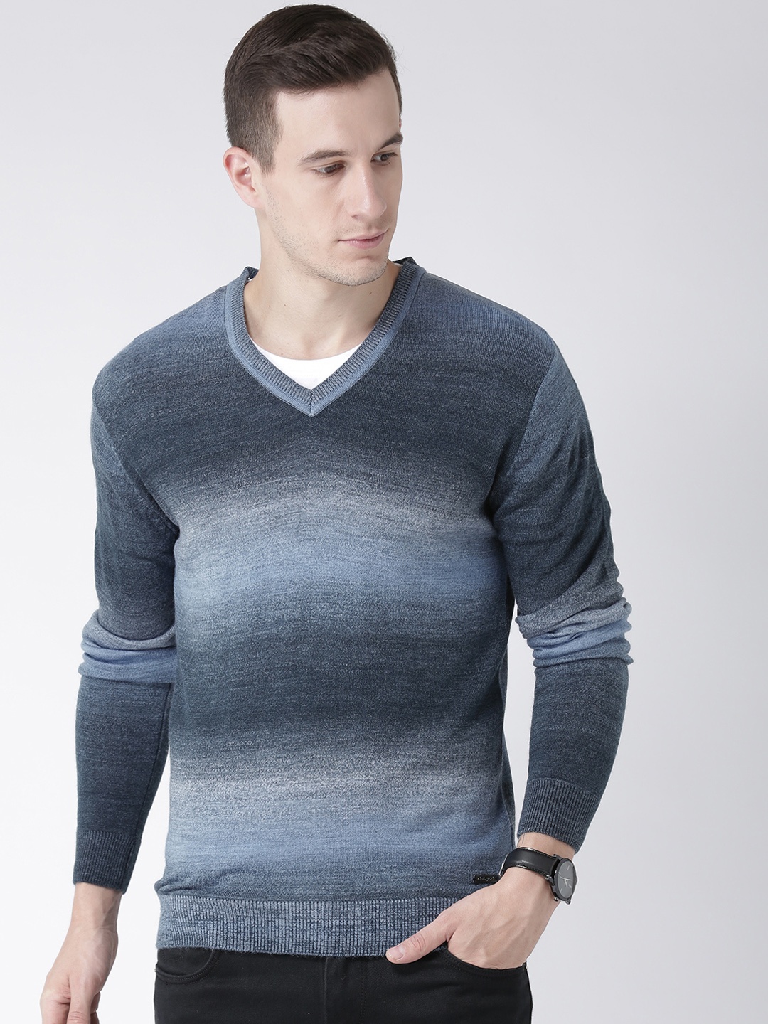 

Club York Men Blue Self Design Pullover