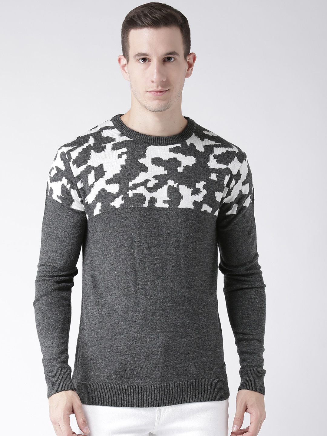 

Club York Men Charcoal Self Design Pullover