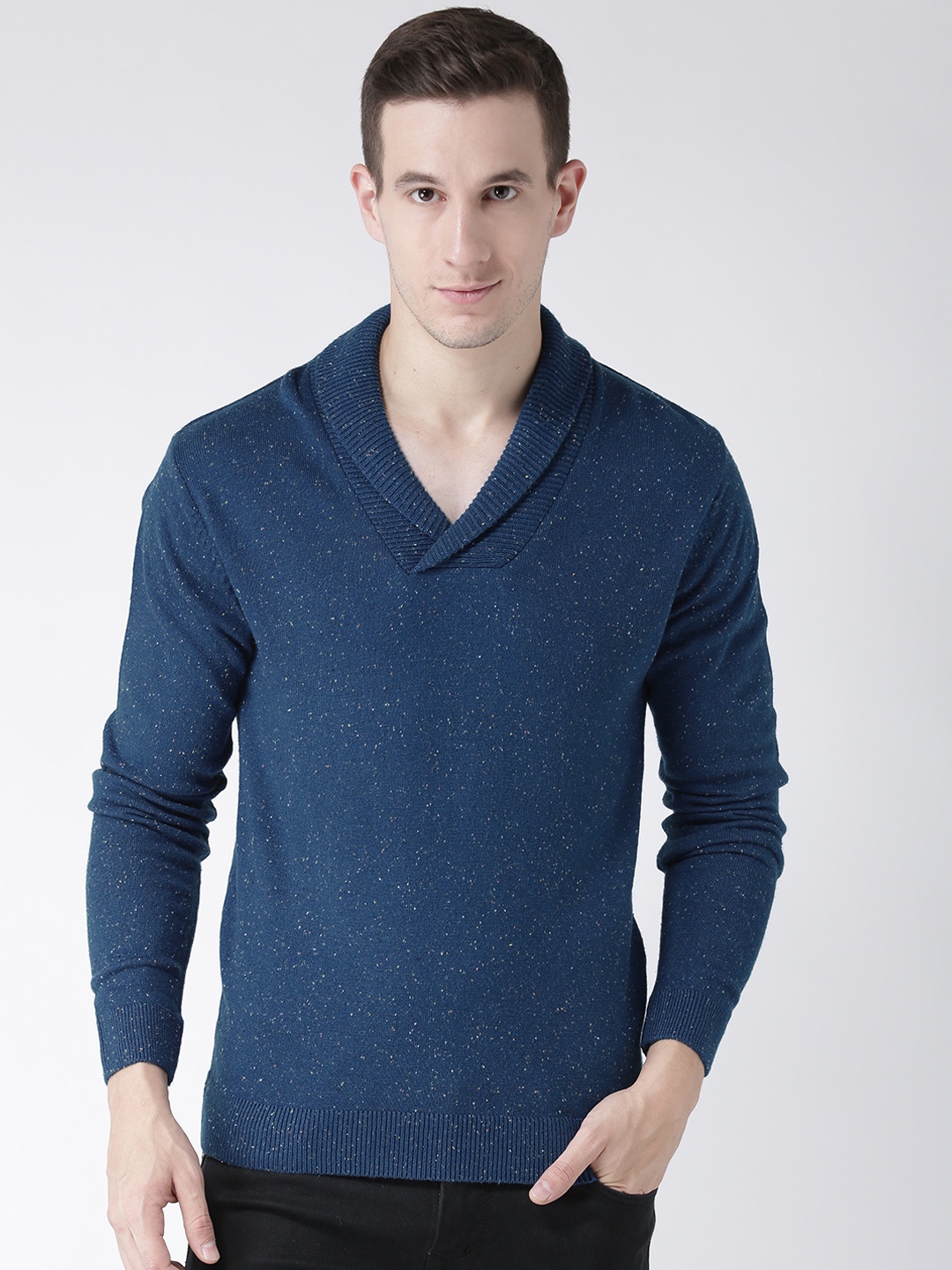 

Club York Men Blue Self Design Pullover