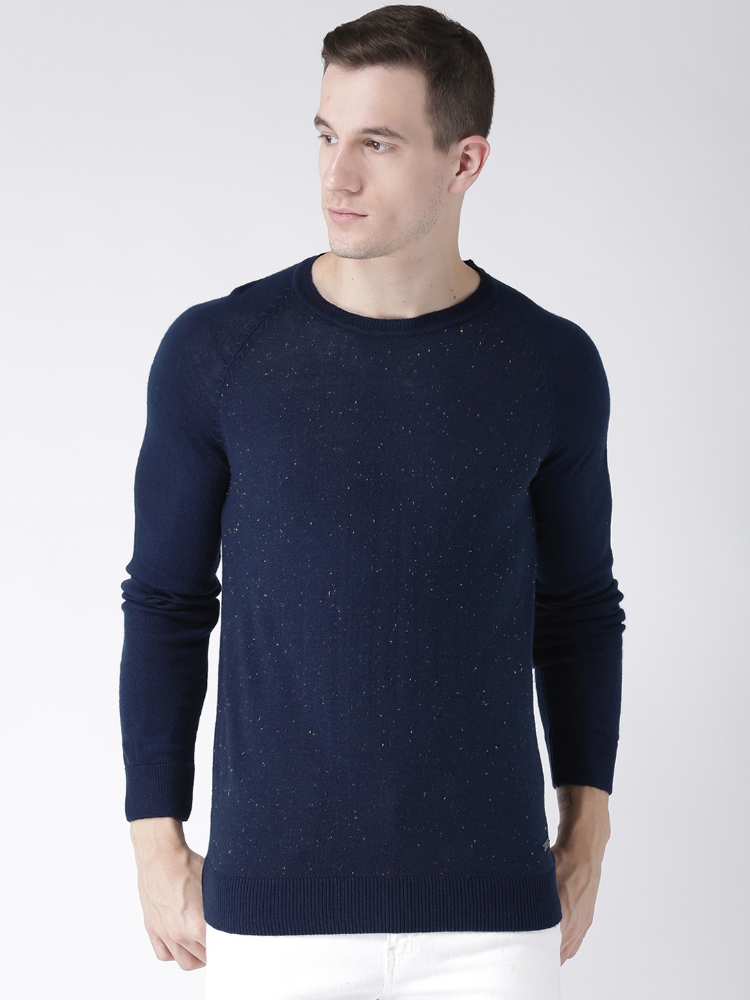 

Club York Men Navy Blue Self Design Pullover