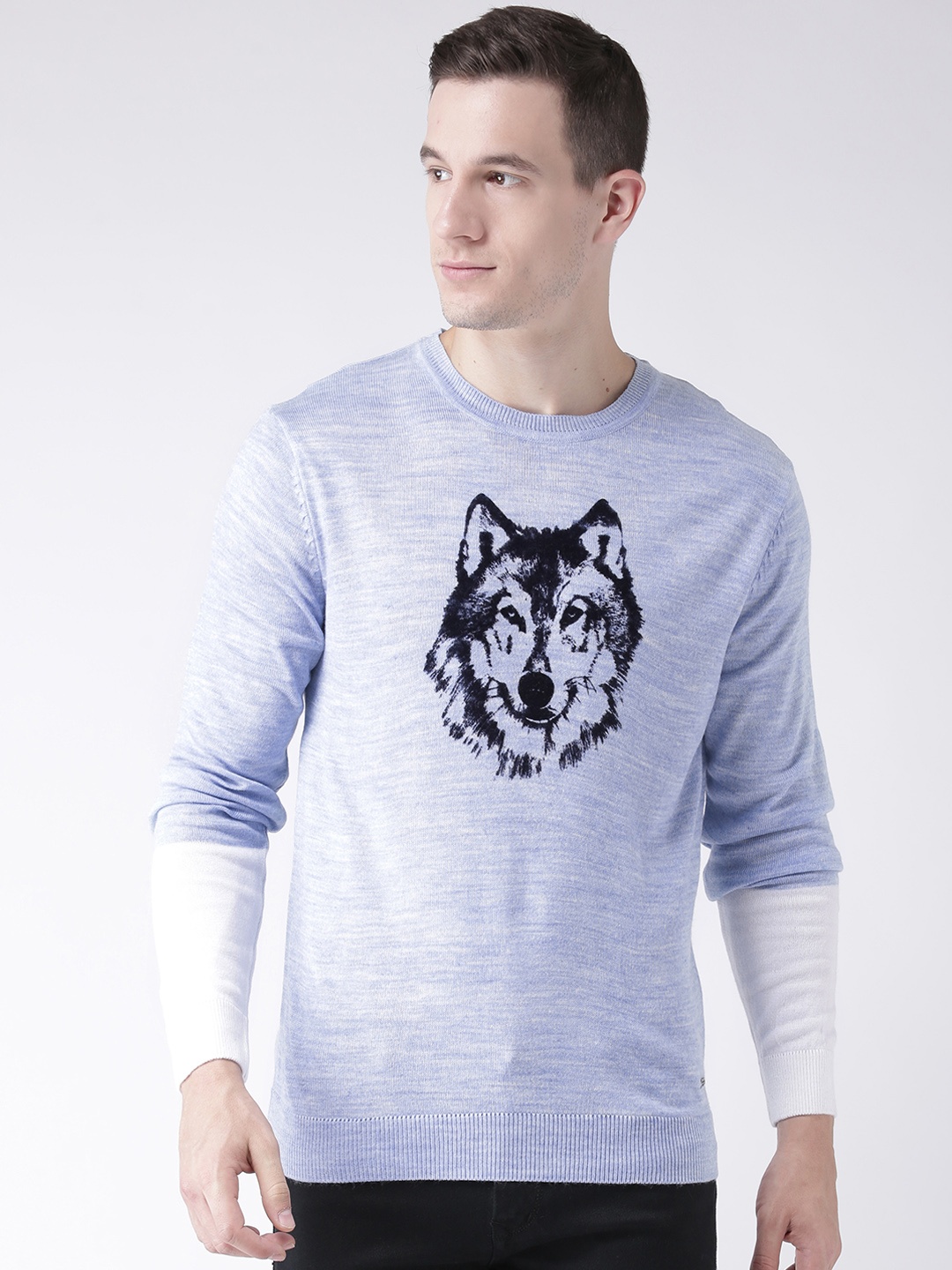 

Club York Men Blue & White Printed Pullover