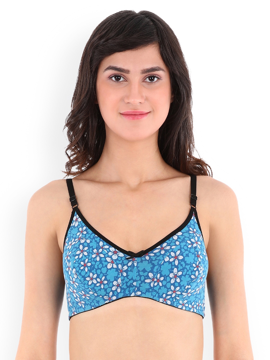 

Clovia Cotton Non-Padded Non-Wired Floral Print Bra, Blue