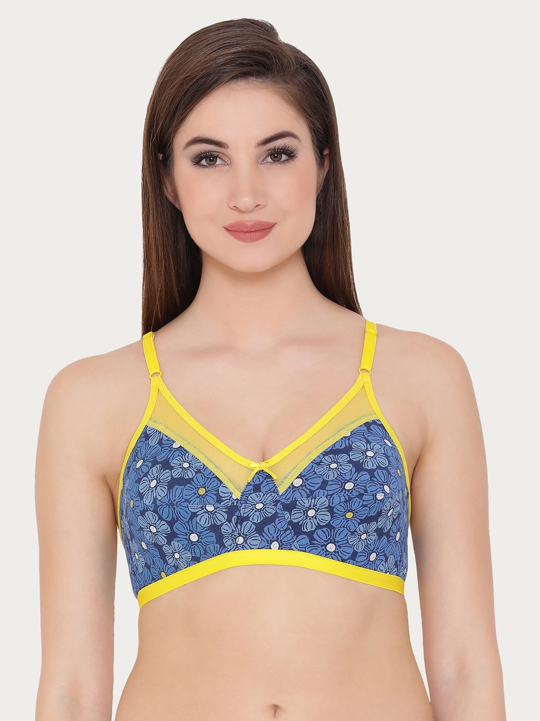 

Clovia Cotton Non-Padded Non-Wired Floral Print Bra, Blue